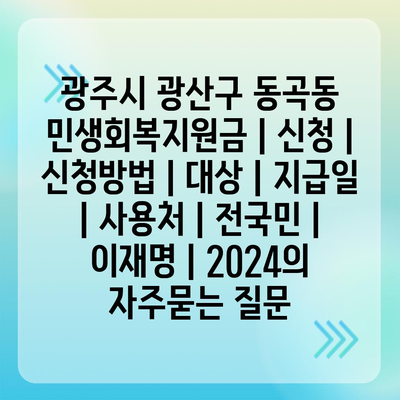 광주시 광산구 동곡동 민생회복지원금 | 신청 | 신청방법 | 대상 | 지급일 | 사용처 | 전국민 | 이재명 | 2024