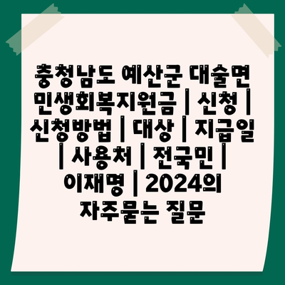 충청남도 예산군 대술면 민생회복지원금 | 신청 | 신청방법 | 대상 | 지급일 | 사용처 | 전국민 | 이재명 | 2024