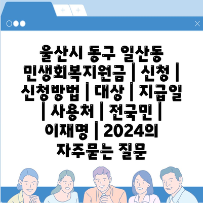 울산시 동구 일산동 민생회복지원금 | 신청 | 신청방법 | 대상 | 지급일 | 사용처 | 전국민 | 이재명 | 2024