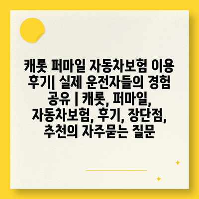 캐롯 퍼마일 자동차보험 이용 후기| 실제 운전자들의 경험 공유 | 캐롯, 퍼마일, 자동차보험, 후기, 장단점, 추천