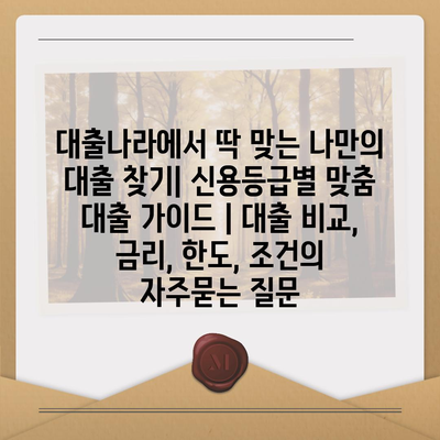 대출나라에서 딱 맞는 나만의 대출 찾기| 신용등급별 맞춤 대출 가이드 | 대출 비교, 금리, 한도, 조건