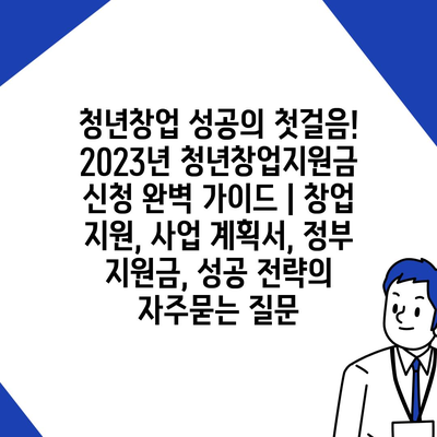 청년창업 성공의 첫걸음! 2023년 청년창업지원금 신청 완벽 가이드 | 창업 지원, 사업 계획서, 정부 지원금, 성공 전략