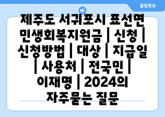 제주도 서귀포시 표선면 민생회복지원금 | 신청 | 신청방법 | 대상 | 지급일 | 사용처 | 전국민 | 이재명 | 2024