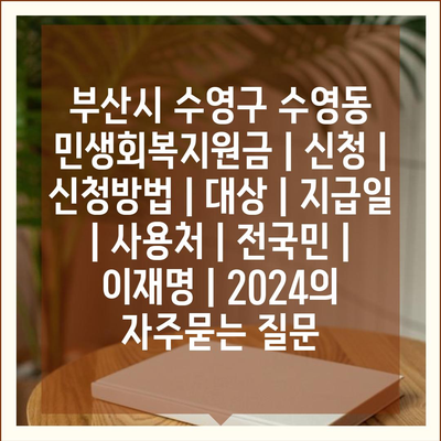 부산시 수영구 수영동 민생회복지원금 | 신청 | 신청방법 | 대상 | 지급일 | 사용처 | 전국민 | 이재명 | 2024