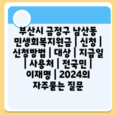 부산시 금정구 남산동 민생회복지원금 | 신청 | 신청방법 | 대상 | 지급일 | 사용처 | 전국민 | 이재명 | 2024