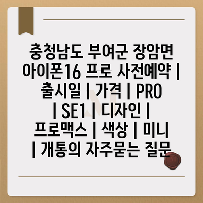 충청남도 부여군 장암면 아이폰16 프로 사전예약 | 출시일 | 가격 | PRO | SE1 | 디자인 | 프로맥스 | 색상 | 미니 | 개통