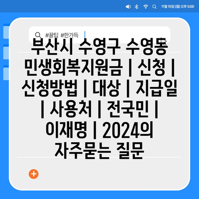 부산시 수영구 수영동 민생회복지원금 | 신청 | 신청방법 | 대상 | 지급일 | 사용처 | 전국민 | 이재명 | 2024