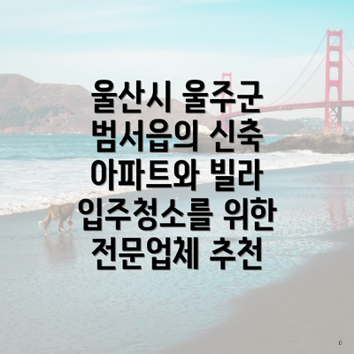 울산시 울주군 범서읍의 신축 아파트와 빌라 입주청소를 위한 전문업체 추천