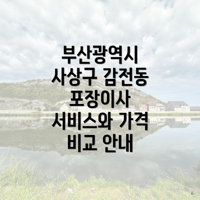 부산광역시 사상구 감전동 포장이사 업체 가격 비교하기