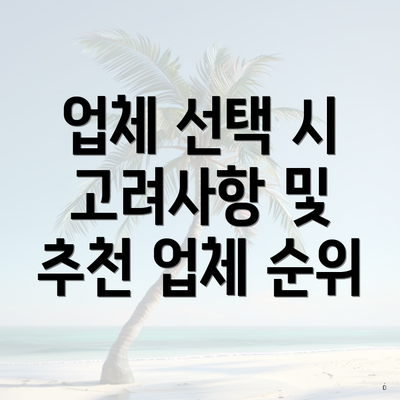 업체 선택 시 고려사항 및 추천 업체 순위