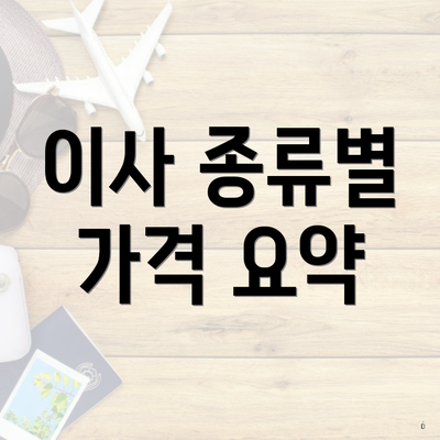 이사 종류별 가격 요약