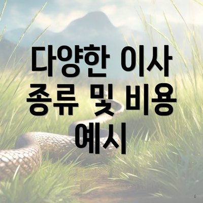 다양한 이사 종류 및 비용 예시