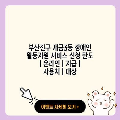 부산진구 개금3동 장애인 활동지원 서비스 신청 한도 온라인 지급 사용처 대상 resized