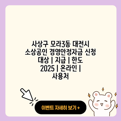 사상구 모라3동 대전시 소상공인 경영안정자금 신청 대상 지급 한도 2025 온라인 사용처 resized