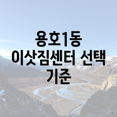 용호1동 이삿짐센터 선택 기준