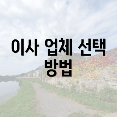 이사 업체 선택 방법